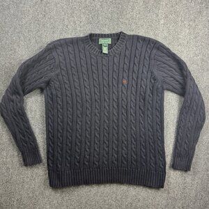 Lauren Ralph Lauren Cable Knit Crew Neck Sweater Women's Medium Navy Blue Preppy